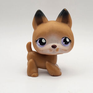 Littlest Pet Shop Authentic # 112 Tan Brown White German Shepherd Purple Eyes